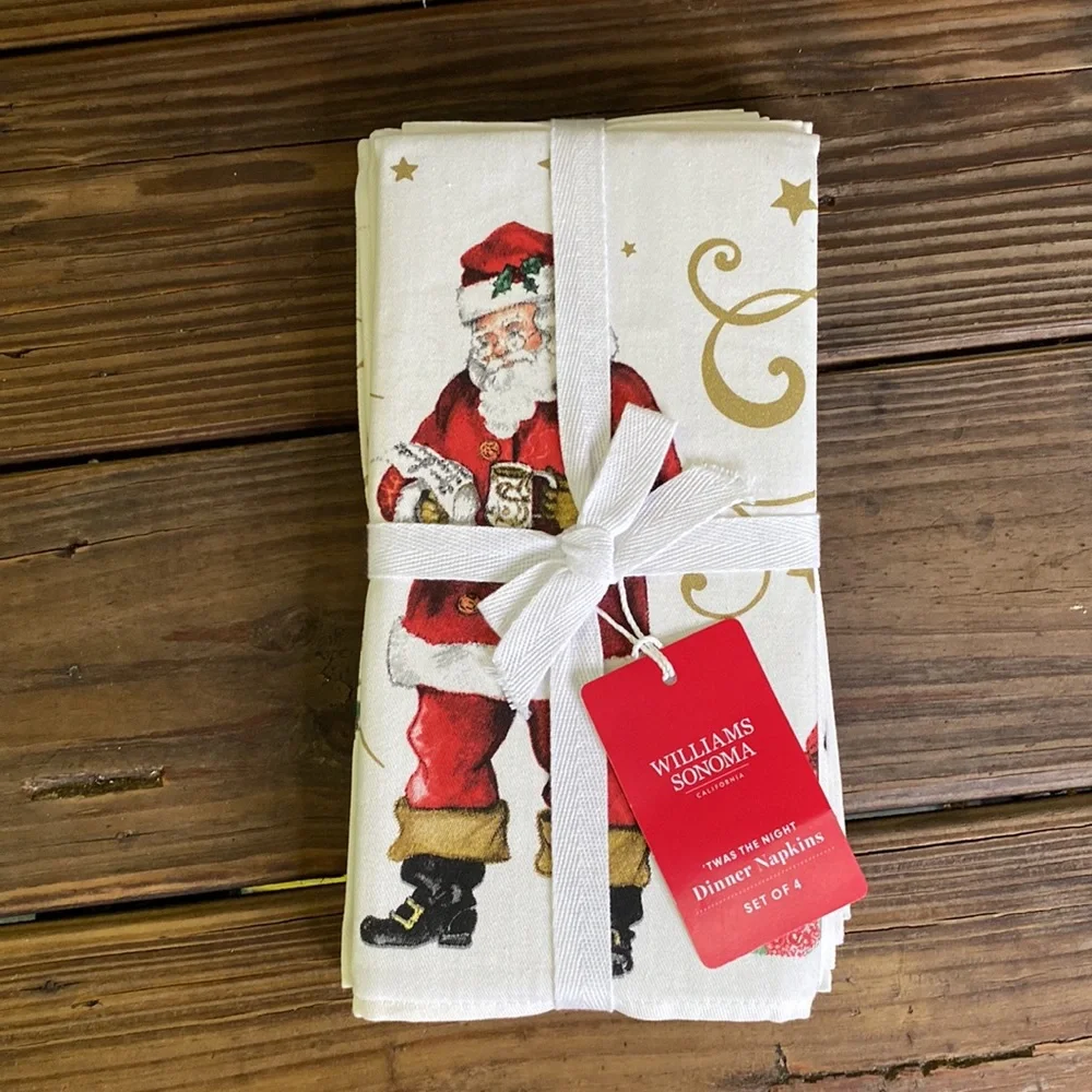 Williams Sonoma 'Twas the Night Before Christmas Napkins - Set of 4 🎅🏻🦌🎄⛄️